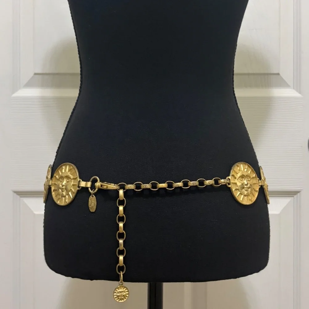 Vintage The Limited Sun Face Medallion Belt Metal 90s Y2K Celestial Astrology - Picture 4 of 14